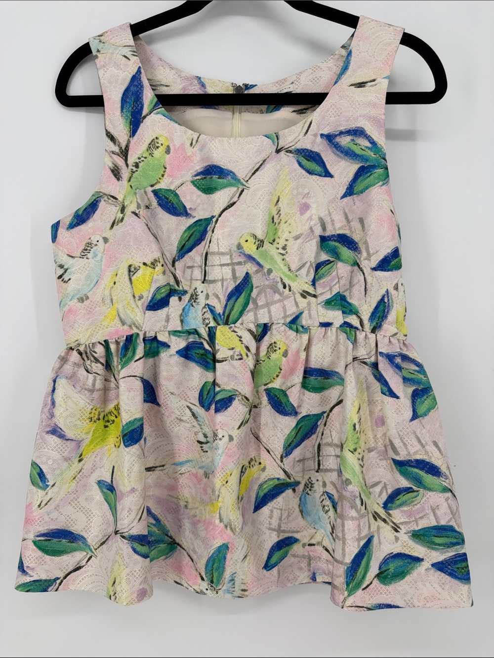 Leifsdottir Anthropologie Bird Print Lace Peplum Top Size 10 Whimsical